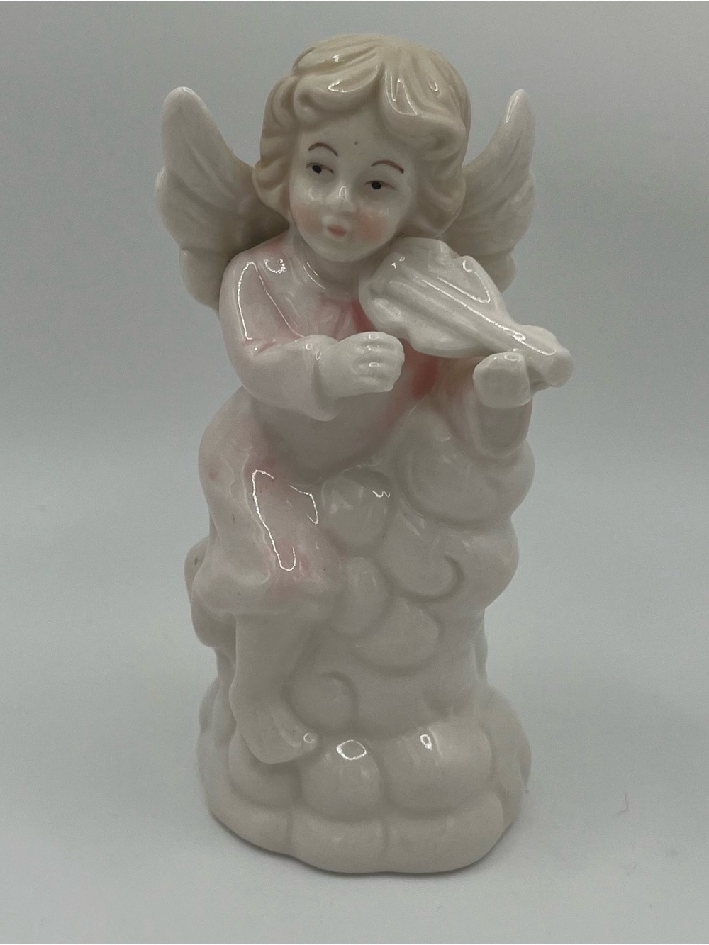 Vintage Ceramic Cherub Angel Violin Figurine 4.75”